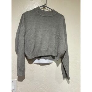 H&M Divided Womens Grey Mock Neck M Cropped Knit Sweater Long Sleeve Relaxed Fit
